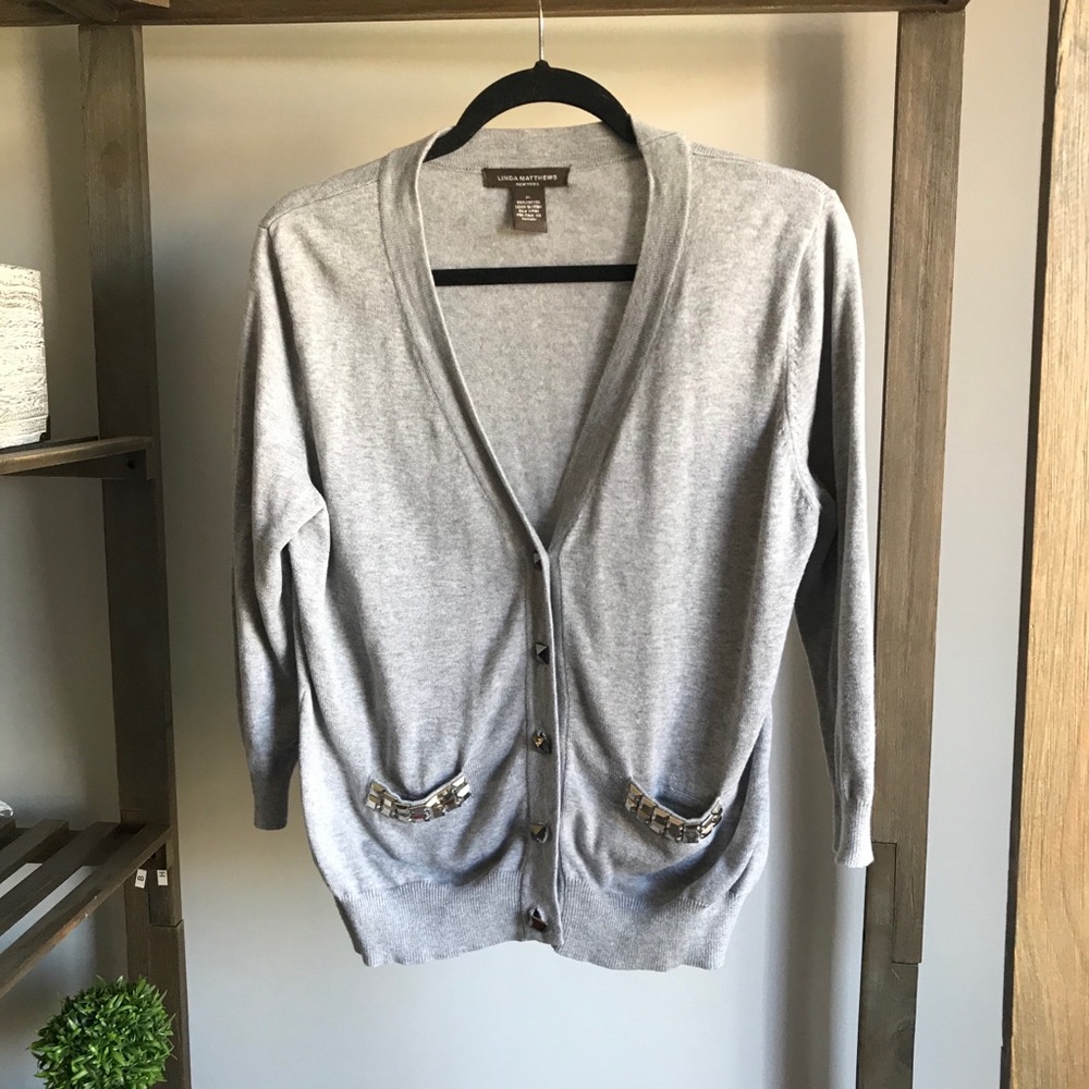 Linda Matthews Gray Pocket Cardigan
